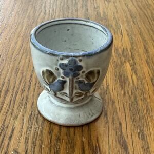 Egg Cup Terracotta Glazed Birds Flower Handcrafted Artisan Folk Art Cottagecore